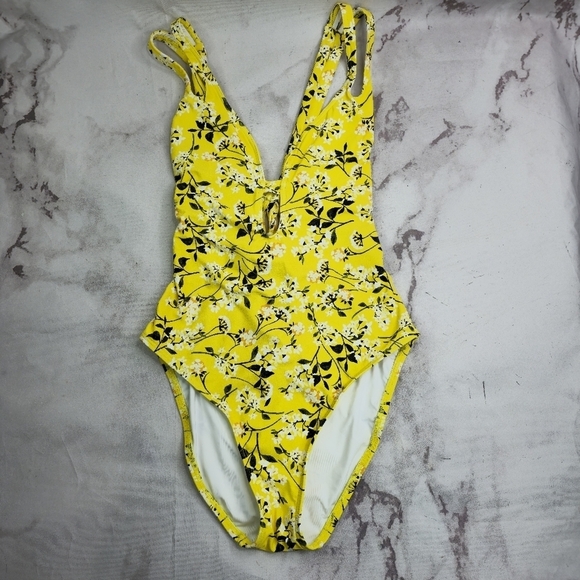 La Blanca One Piece Womens 4 6 Small Swim Yellow Floral Bathing Suit Ruched - Picture 1 of 14